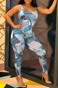 Graphic Denim Printed Jumpsuit
